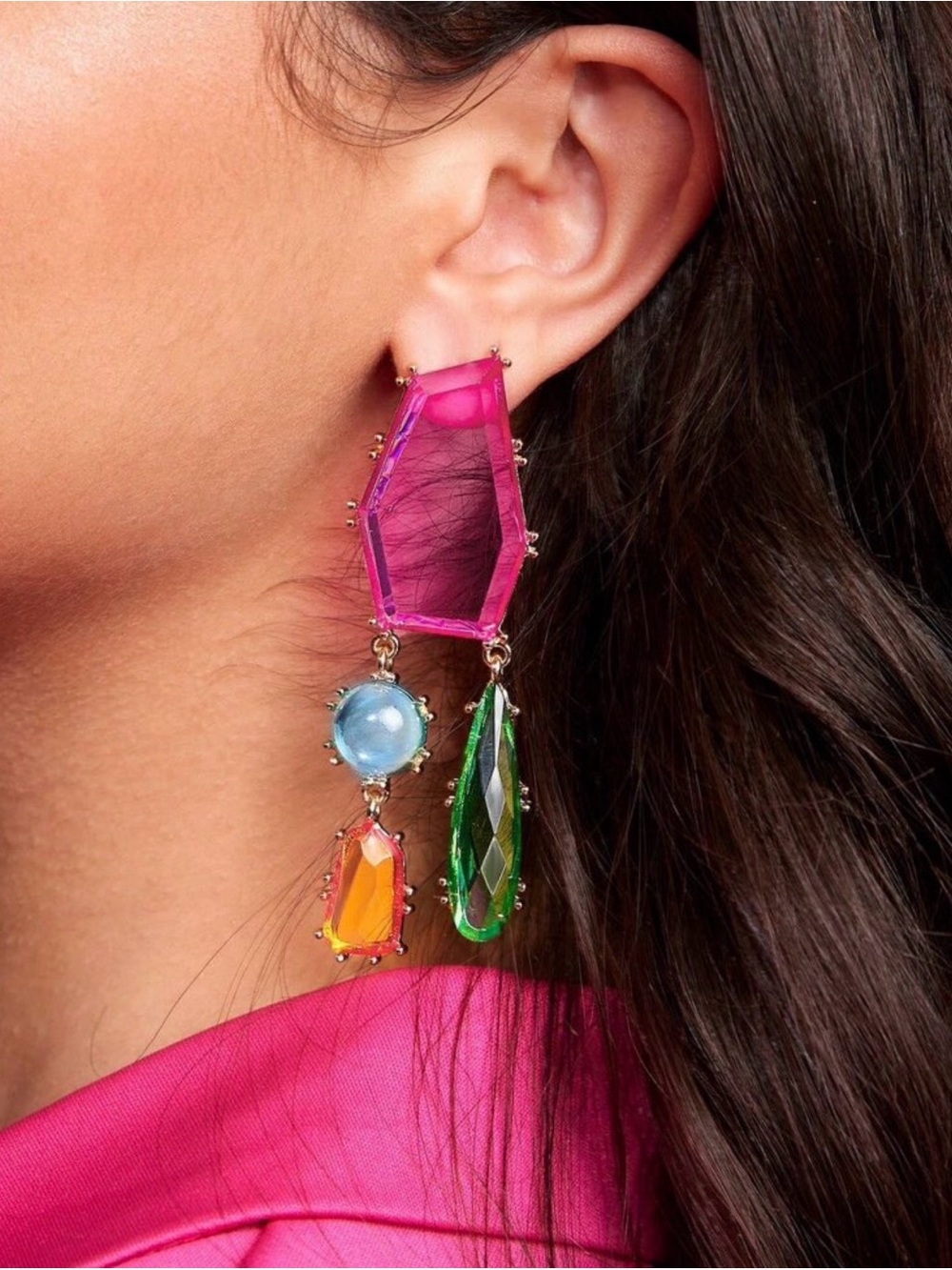 Zara Pink, Blue, Green, Orange Faceted Drop Earrings
